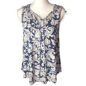 SJS Blue / White / Tan Paisley Print Sleeveless Tank Blouse